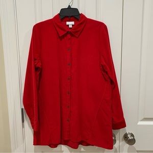 J. Jill Red Cotton Fine Wale Corduroy Button Down Tunic Top Small S